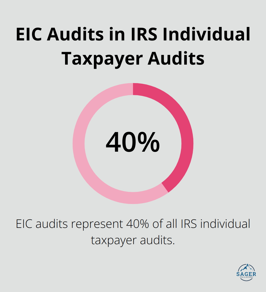 Pie chart showing that EIC audits represent 40% of all IRS individual taxpayer audits - average cost of tax preparation by cpa