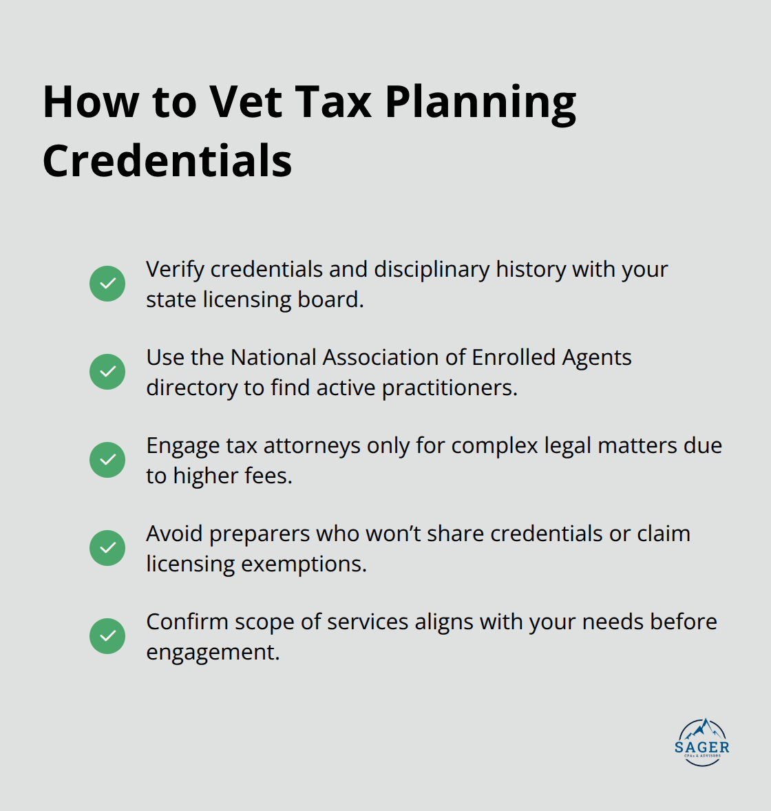 Checklist of steps to verify tax professional credentials and licenses - tax planning services for individuals