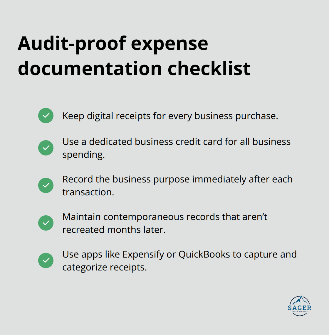 Checklist of small business expense documentation practices that satisfy IRS audit requirements