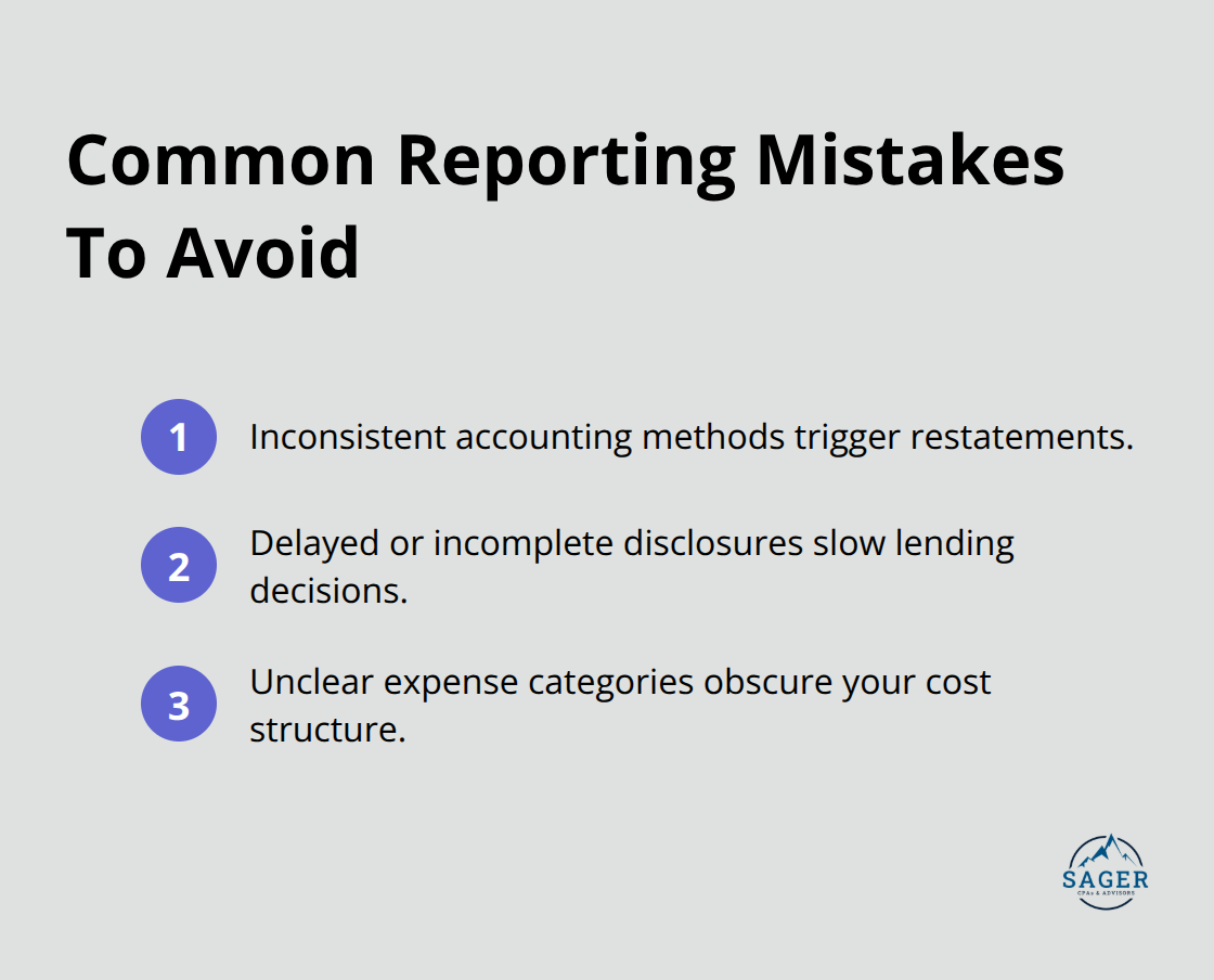 Compact list of three reporting mistakes that erode trust - clear financial reporting