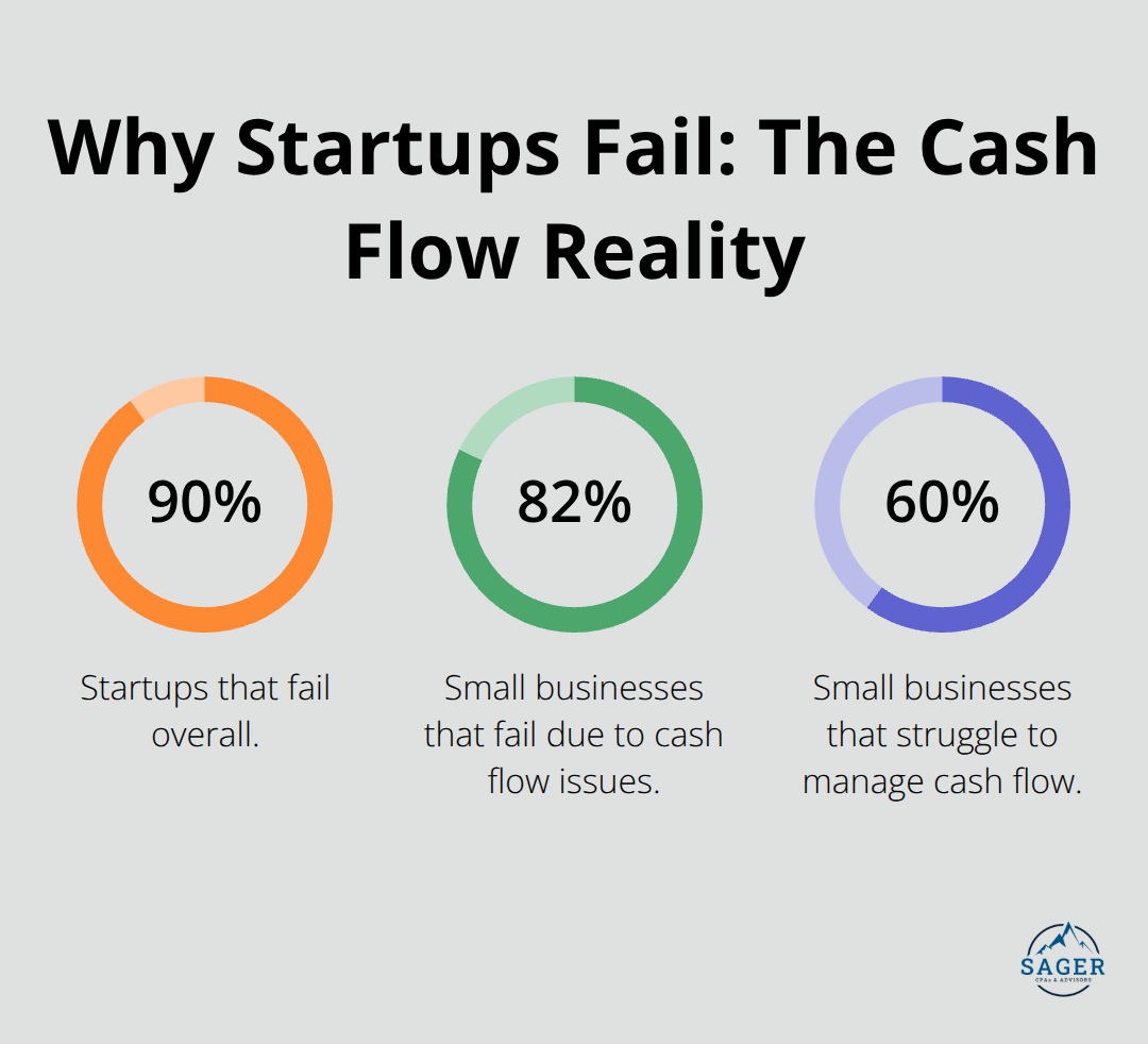 Percentages showing overall startup failure rate and cash flow-related problems for U.S. small businesses. - early stage startup planning