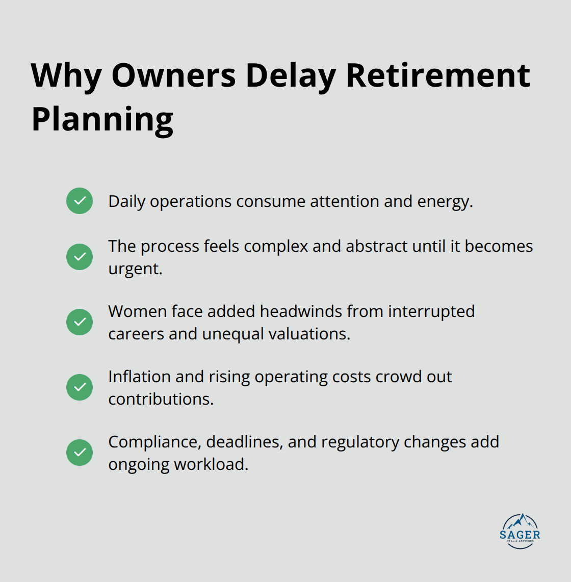 Top reasons small business owners put off retirement planning - Owner Retirement Readiness