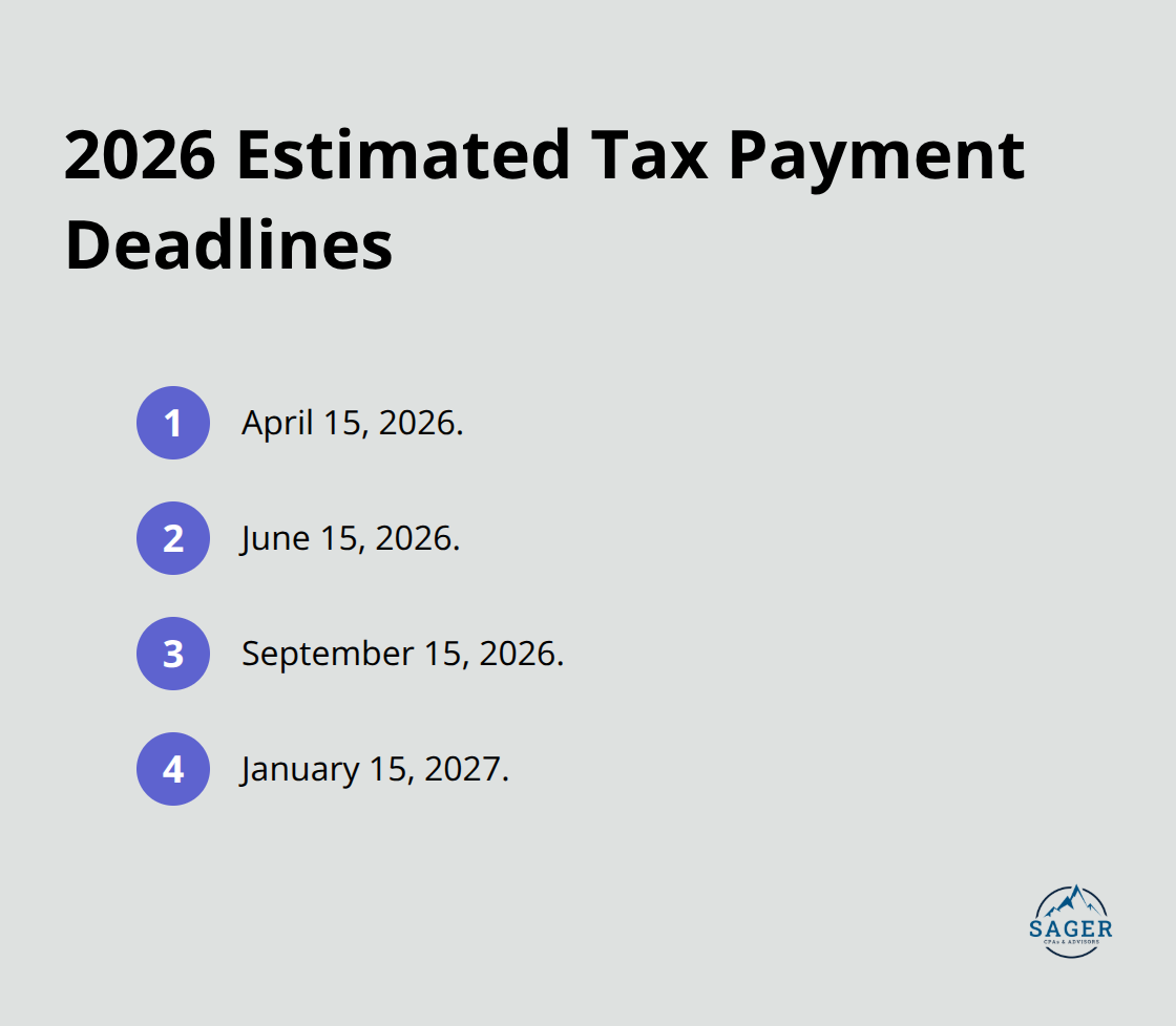 Four quarterly estimated tax due dates for the 2026 tax year - Early tax planning guide