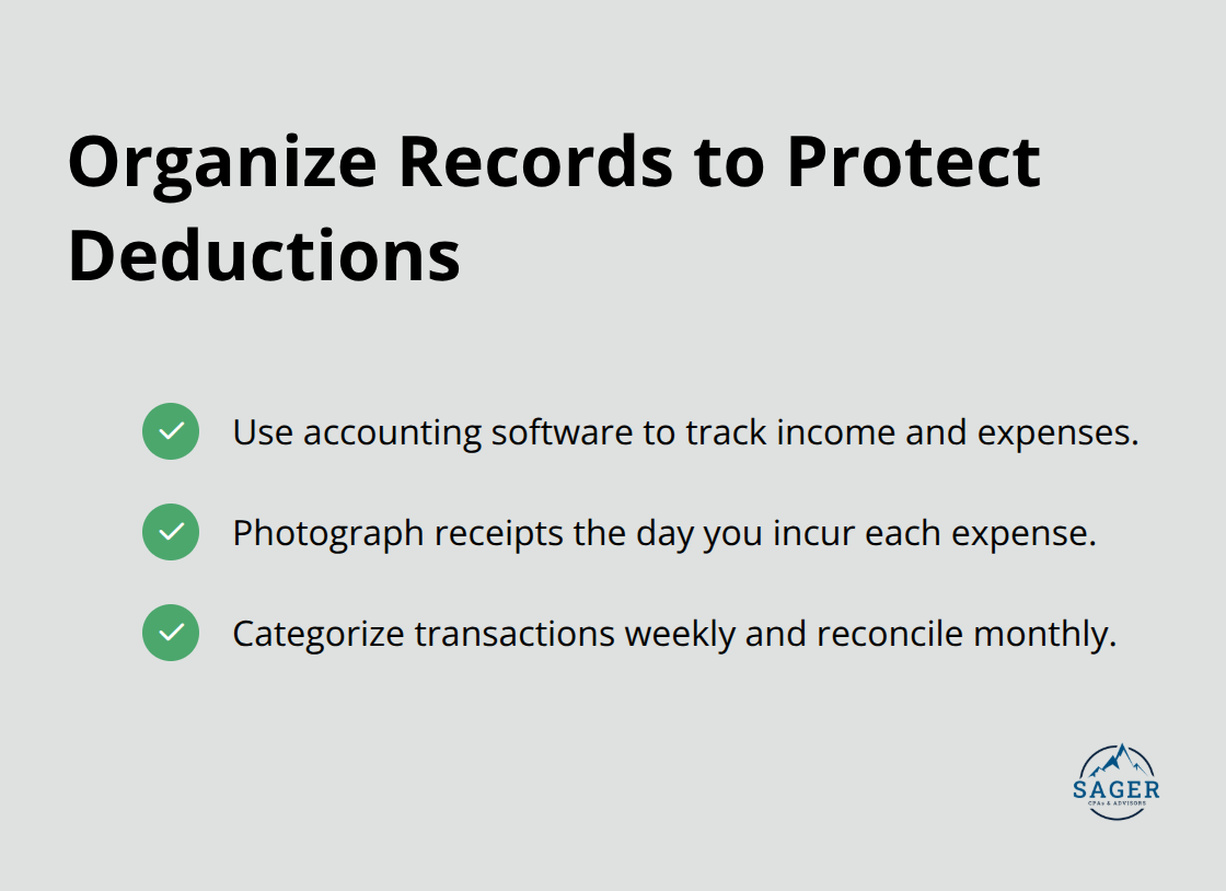 Three simple record-keeping steps business owners can implement to capture legitimate deductions.