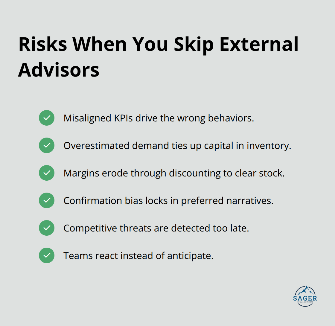 Checklist of common pitfalls without external advisory support