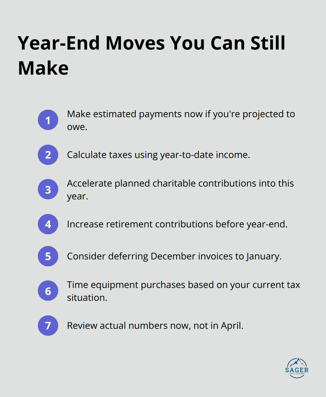Compact checklist of strategic year-end tax actions for U.S. filers - Personalized tax planning guides