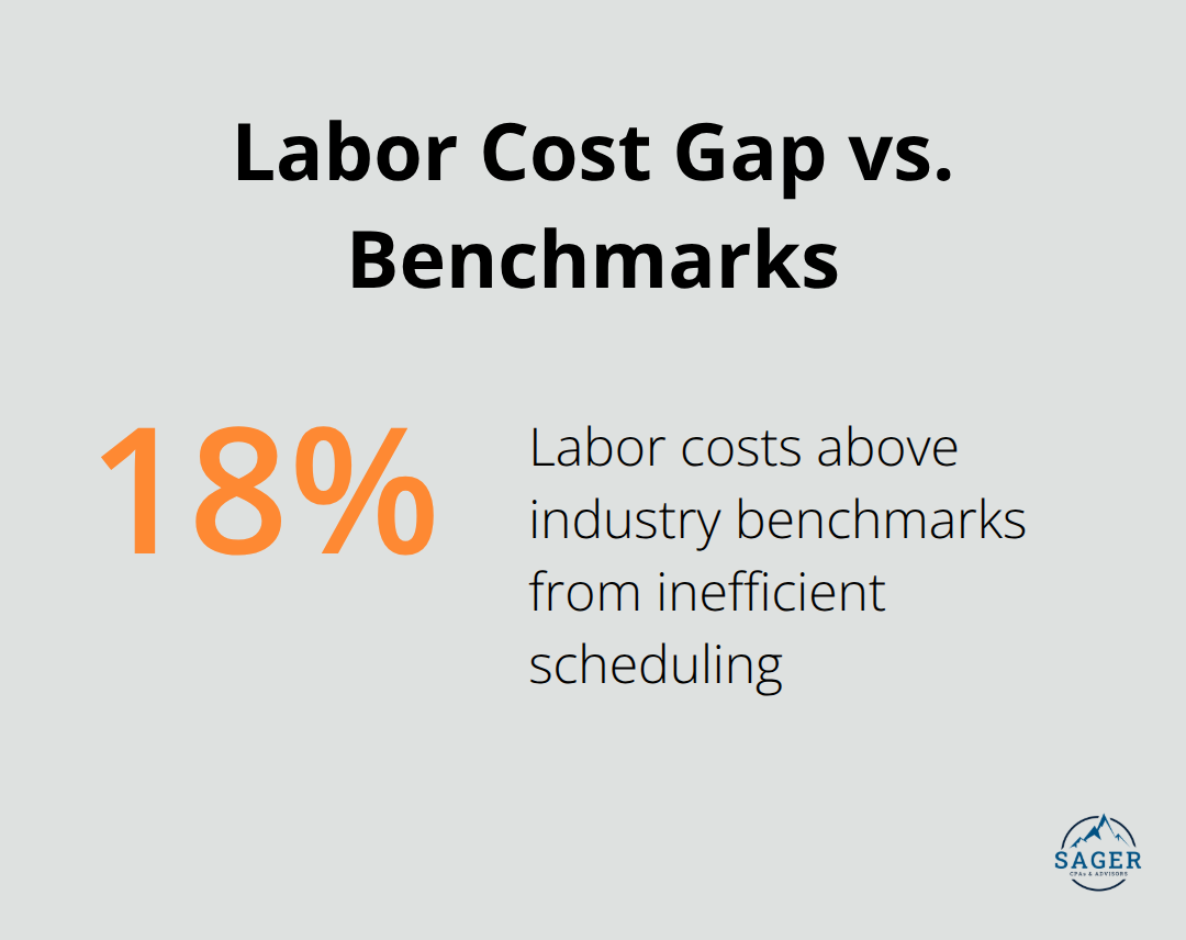 Chart highlighting an 18% labor overspend compared to industry benchmarks due to scheduling inefficiencies. - comprehensive business advisory